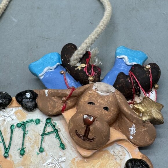 Christmas Santa Stops Here Hanging Holiday Decoration Hand Painted READ - Picture 3 of 9